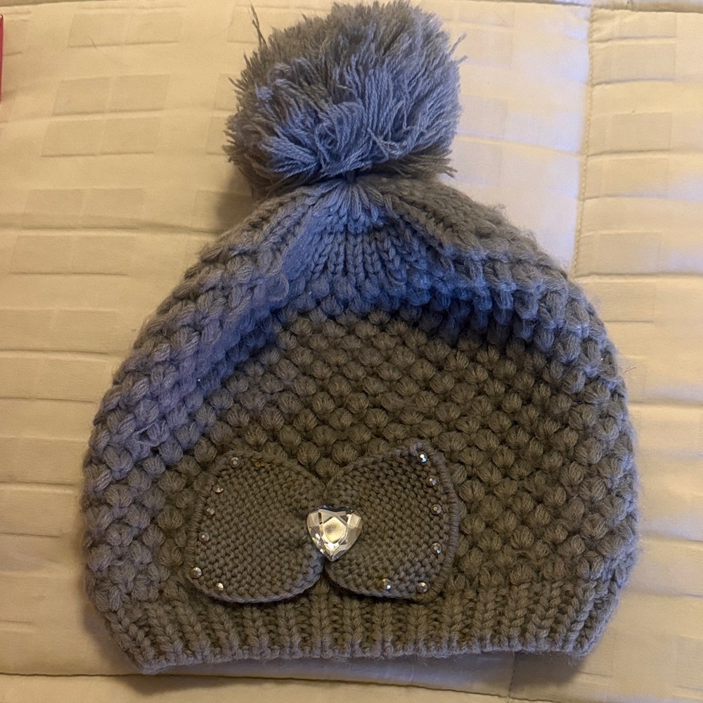 Gray Knitted Pom-Pom Beanie for Kids